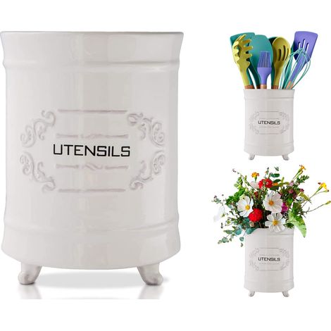 Range-Ustensile Français Blanc en Céramique – Panier à Ustensile de Cuisine (1/5)