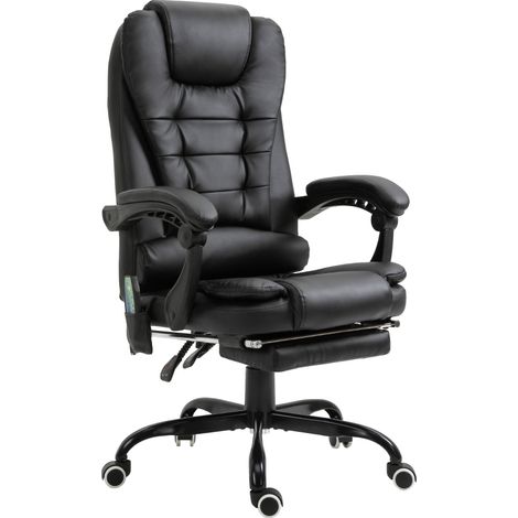 Silla de oficina de masaje con 7 puntos de vibración, reposapiés extraíble, negra (1/5)