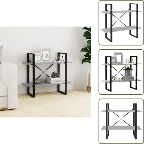 Bücherregal 2 Fächer Betongrau 80x30x70 cm Holzwerkstoff - Industrielles Regal - Bücherregal Grau - Holzwerkstoff Regal - Regal Betongrau - Aufbewahrungshelf (1/5)
