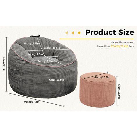 Fauteuil poire ergonomique avec poche de rangement amovible et pouf cylindrique assorti pour salon chambre et coin détente (1/5)
