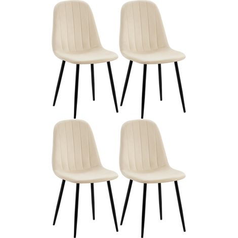 Set 4 sedie sala da pranzo con cuciture decorative verticali, seduta in velluto panna, gambe in metallo nero 100001751