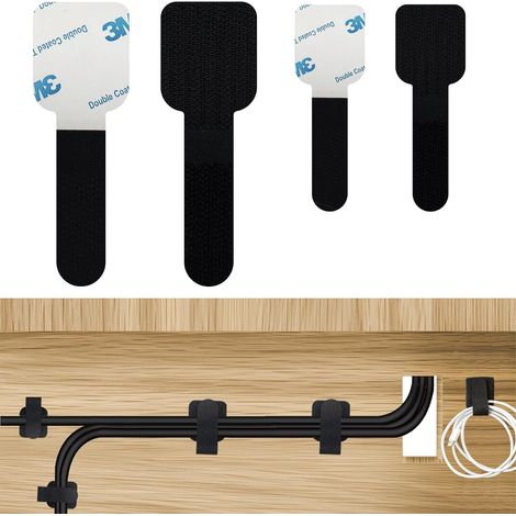 40 Pièces (Deux Tailles) Attache Cable, Clips Câble Organisateur, Supports de Câbles Auto-adhésifs Puissants, Sangles Auto-adhésives Pour Rangement des Câbles Sous le Bureau (Noir) (1/5)