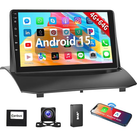 Autoradio 9 pouces Android 15 pour Ford Fiesta 2009-2017, Apple Carplay, WIFI, BT, GPS - 4+64G DAB+ CAM