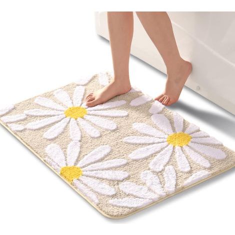 1 Tapis De Bain 60x90 Cm Motif Marguerites Antidérapant Absorbant Lavable Pour Salle De Bain (1/5)