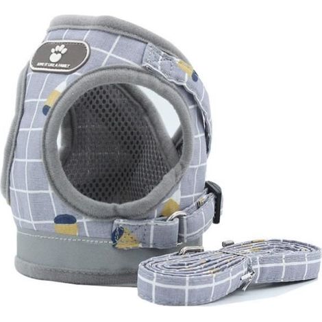 Harnais de Chien Gilet Collier Traction Réfléchissant Pour Petits Chiens Chat Courroie de Laisse de Promenade M / Gris (1/4)