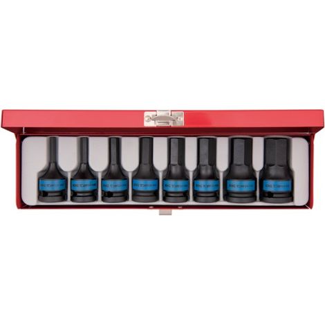 Coffret de douilles tournevis 1/2 à chocs 6 pans – 8 pièces – Dimensions H5 à H19 – Pour travaux professionnels et bricolage avancé – King Tony (1/5)