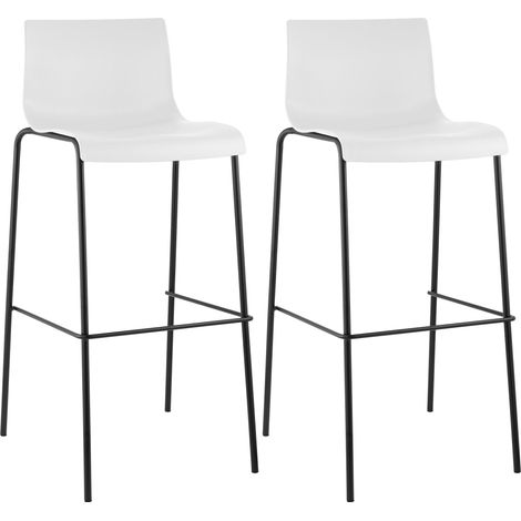 Lot de 2 tabourets de bar Hover Assise Plastique Pieds Métal Blanc Noir (1/5)
