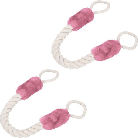 Relaxdays Fermaporta a Corda in Set da 2, Lunghi 60cm, Paracolpi da Maniglia, Sicurezza di Bambini e Animali, Beige Rosa (1/5)