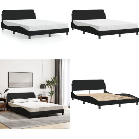 Bett mit Matratze Schwarz 140x200 cm Stoff - Schlafzimmermöbel - Doppelbett - Boxspringbett - Bettrahmen - Lattenrost - Home & Living (1/5)