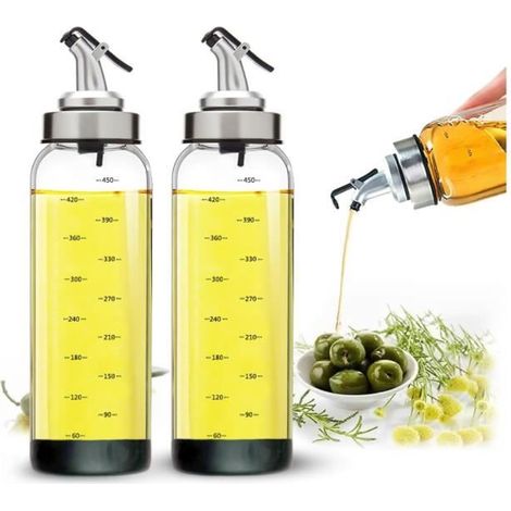 Bouteille Huile Olive 500 ML, 2 pcs Bouteille Huile et Vinaigre ，Distributeur Huile d’Olive avec tapis antidérapant pour Cuisine (1/4)