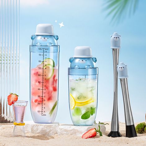 Bouteille mélangeur à cocktails 700 ml avec balance, shaker à vin multifonctionnel professionnel bleu (1/5)