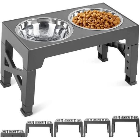 Gamelles Chiens Surélevées de 5 Hauteurs avec 2 1200ML Bols en Acier Inoxydable pour l\'eau, nourriture - Pour chats, chiens (1/5)