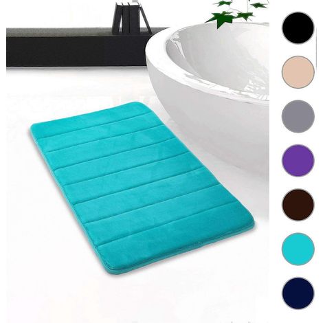 Tapis de bain absorbant antidérapant lavable 60 x 100 cm, coloris vert paon, revêtement de sol pour salle de bain (1/5)