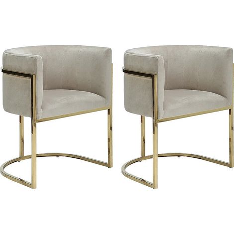 Lot de 2 chaises avec accoudoirs - Velours et acier inoxydable - Beige et doré - PERIA (1/5)