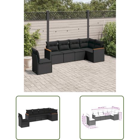 The Living Store 6-tlg. Garten-Sofagarnitur mit Kissen Schwarz Poly Rattan - Gartenmöbel - Rattan Möbel - Outdoor Sofa - Lounge Set - Esszimmergarnitur (1/3)