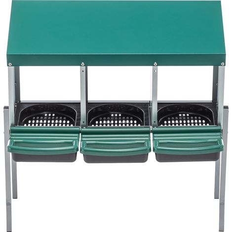 Nids pour poules avec 3 trous de nidification et pieds, avec couvercle pour l’extérieur (poulailler / basse-cour), couleur: vert (1/5)