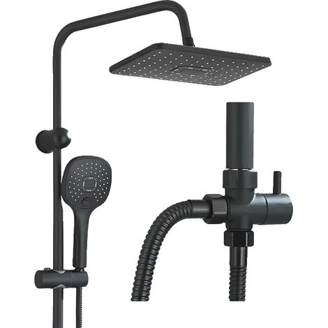 Conjunto de ducha, altura regulable, diseño cuadrado, negro mate. (1/2)