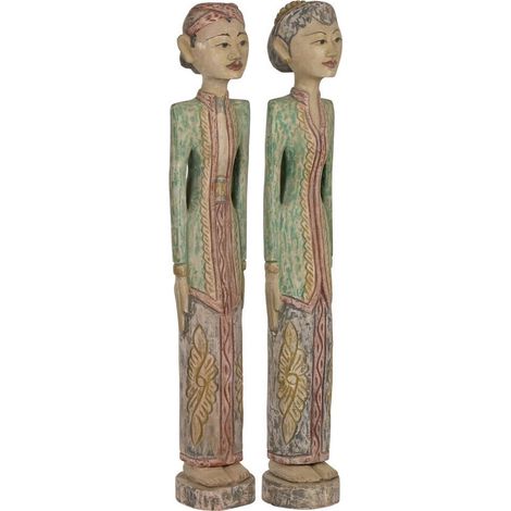 statue décorative en bois sculpté finition polychrome artisanale - bois peint main multicolore pastel (1/5)