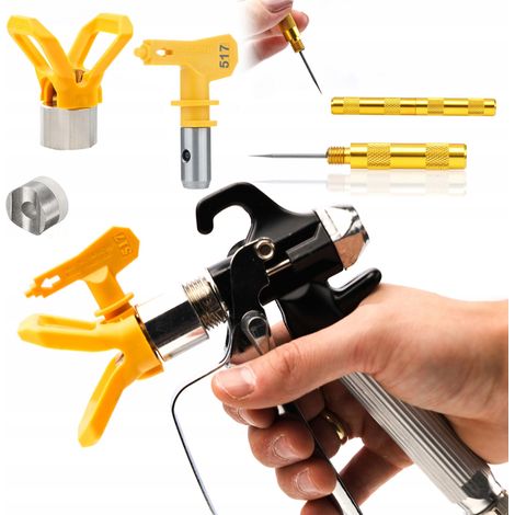 Rosfix Set – Farbspritzgerät mit Düse 517 + Gold Reinigungsstift  248 bar Druck, 4-Finger-Trigger, 1/4" Anschluss  Profi- und Heimgebrauch  Lackierzubehör