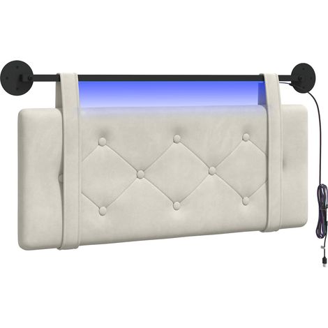 Hanging Headboard with LED Light Cream Velvet vidaXL (1/5)