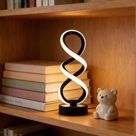 Lámpara de mesa moderna minimalista negra con forma de espiral y 3 colores LED regulables，lámpara de escritorio，cafetería u oficina (1/4)