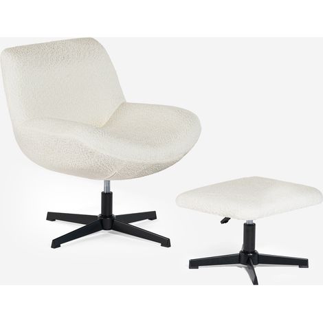 Poltrona girevole ergonomica da salotto in bouclé con poggiapiedi Janes - Beige