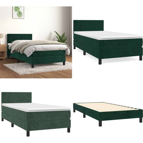 Cama box spring con colchón terciopelo verde oscuro 90x190 cm - Colchón de muelles - Cama box spring
