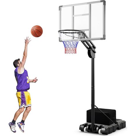 COSTWAY Canestro da Basket da Esterno per Adulti Professionale, Canestro da Basket Portatile e Regolabile 149-305 cm con Tabella Indistruttibile, 2 Ruote, Base Riempibile e Sacchetto di Pesi (1/5)