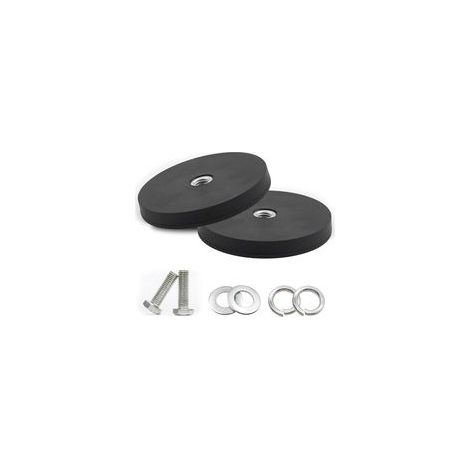 Set mit 2 runden Neodym-Magneten mit Gummibeschichtung, Durchmesser: 88 mm, gummiert, Tragkraft: 55 kg, starke Gummimagnete, rutschfest, mit M10-Innengewinde, für Schrauben (1/5)