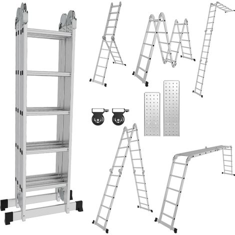 Jiubiaz 7 in 1 Scala pieghevole articolata 4x5 gradini, ponteggio multifunzionale, distanziale da muro, scaletta, 2 piattaforme di lavoro
