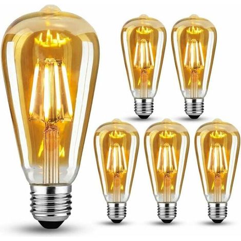 Ampoule E27 6 Pièces Vintage, Decoration Mariage Champetre,ampoule led Décorative, Vintage Antique 2700k ampoule 4W Filament, pour Restaurant Café Bar Ampoules à Incandescence.(Jaune chaud). (1/5)