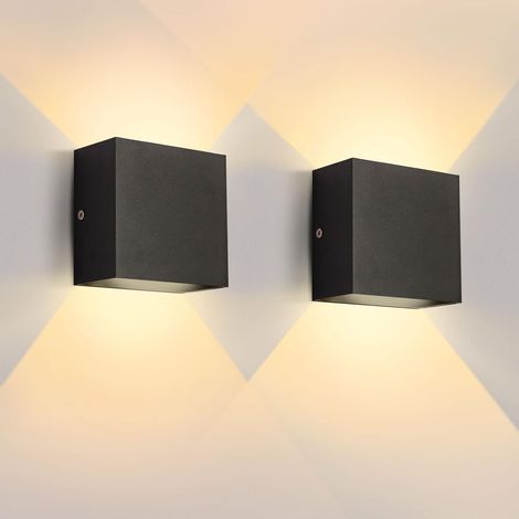Lampada da Parete LED Moderna Interno Alluminio Applique da Parete 6W Luce Calda per Camera da Letto Soggiorno Ingresso (Pack x2 Nero) (1/5)