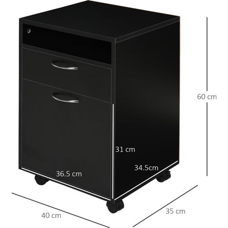 Armoire de bureau verticale à tiroirs, roulettes verrouillables et étagères ouvertes, compatible avec les formats Lettre/Légal/A4, 40 x 35 x 60 cm, noire. (1/5)