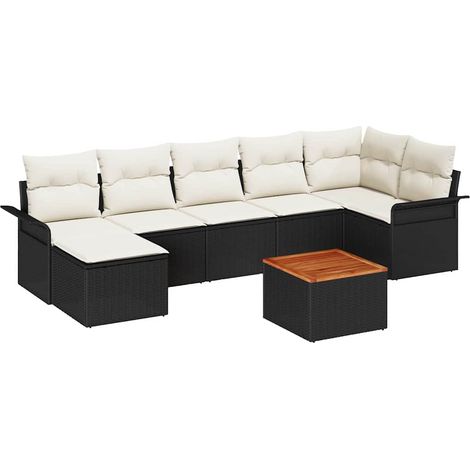 Garden Sofa Set with Storage 8 pcs Black and Cream Poly Rattan vidaXL
