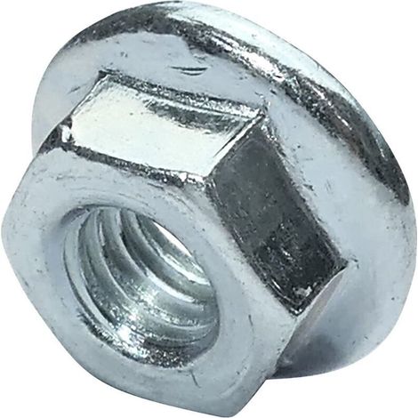 C49643 - Lot de 100 écrous hexagonaux à collerette/embase crantée M6 Ø extérieur 13mm - en acier au carbone dureté 8 - écrou de sécurité autofreiné - DIN 6923 (1/4)