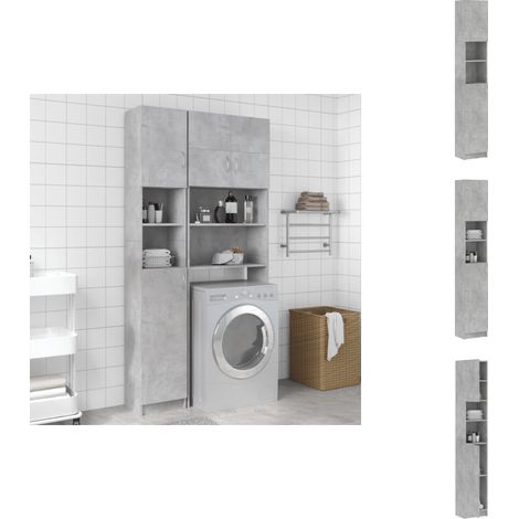 Armoire salle de bain Gris béton 32x25,5x190 cm Bois ingénierie - Armoire Salle De Bain - Meuble Salle De Bain - Rangement Salle De Bain - Armoire Haute - Commode Salle De Bain (1/5)