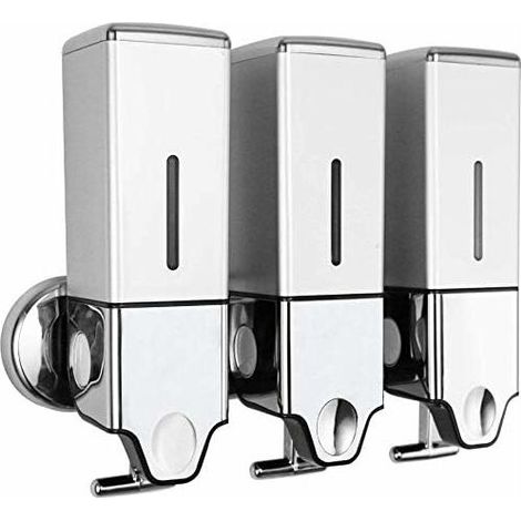 Wall Mounted Shower Soap Dispenser Manual Hand Lotion Dispenser for Hotel Bathrooms Kitchen Restaurants (Silver) (1/5)