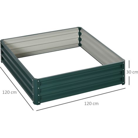 Carré potager de jardin tôle d'acier ondulée 120 x 120 x 30 cm vert foncé (1/4)