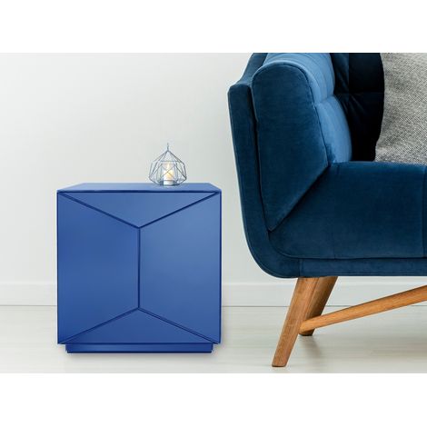 Kleiner Würfel Beistelltisch NIVA mit Spiegelglas Blau, Höhe 40cm (1/5)