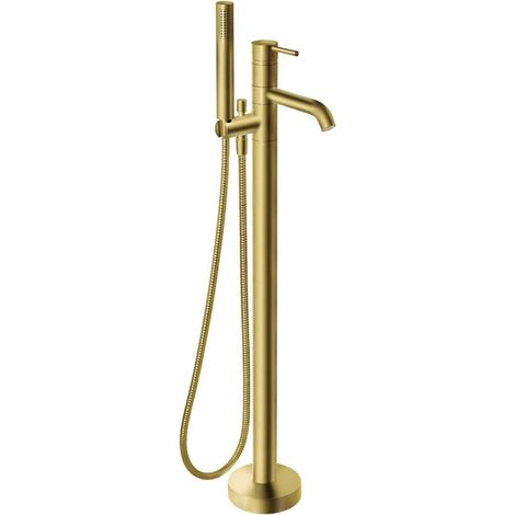 Conjunto de ducha Ciriculus con grifería de bañera independiente, acabado en oro cepillado. (1/3)