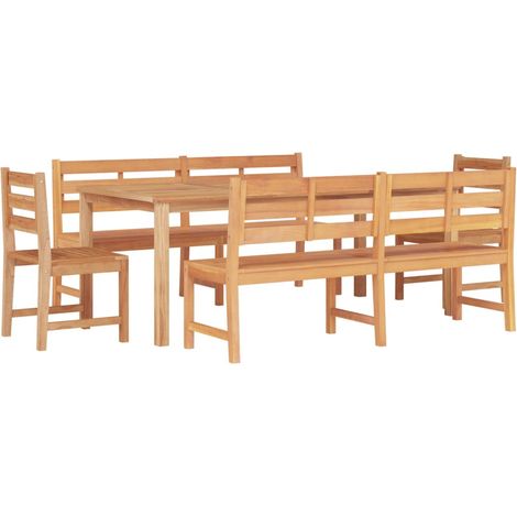Ensemble à dîner salon de jardin meuble d'extérieur 5 pièces bois de teck massif (1/5)