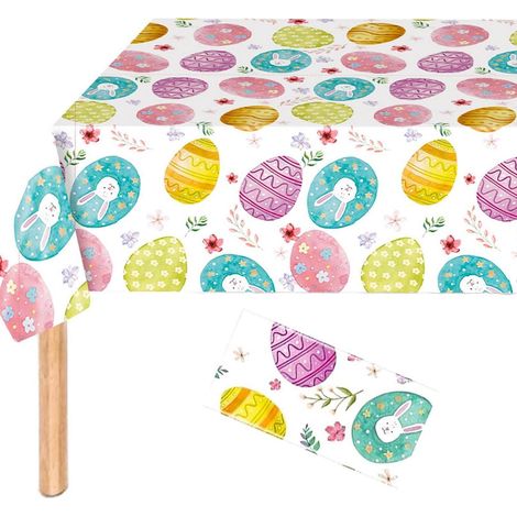 Oster-Tischdecke 274x137cm mit Hasen- & Osterei-Motiv, wasserabweisend