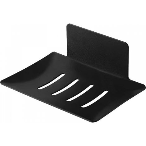 Porte-savon mural (noir) sans perçage, porte-savon de douche en acier inoxydable, porte-savon autocollant en acier inoxydable (1/5)