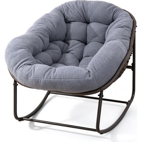 HOMVRA Outdoor-Schaukelstuhl aus grauem Polyrattan mit gepolstertem Kissen (1/5)