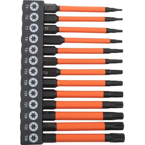 13 embouts impact, T5-T40, 75mm, métal, pour automobile (1/5)