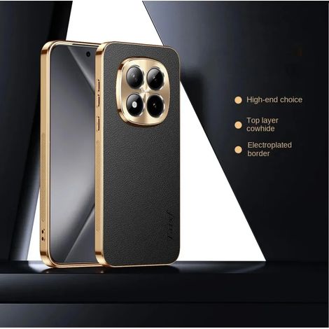 (Noir, Redmi Note 15 5G) Étui de téléphone en cuir végétalien avec cadre électroplaqué, étui de protection antichoc haut de gamme.