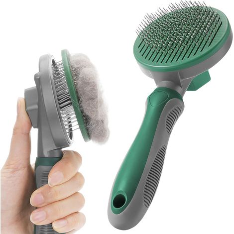Spazzola per Gatti Cani Pelo/Lungo Corto e Animali Domestici, Toelettatura Autopulente. Rimozione Peli Morti e in eccesso, Non Graffiano - verde (1/5)