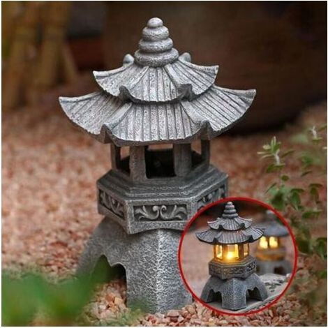 Bougeoir et lanterne,Statues De Lanterne De Pagode À Énergie Solaire, Ornements De Jardin De Lumière De Pagode De Style Japonais, pagode vintage lumineuse autonome décorative pour pelouse,(Color: (1/5)