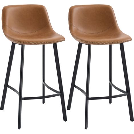 HOMCOM Bar Stools Set of 2, Bar Chairs with Back and Steel Legs, Brown (1/5)