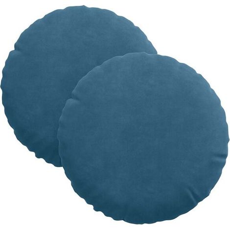 Coussins d'assise, 2 pièces, bleus, 30 cm de diamètre x 13 cm d'épaisseur, en velours. (1/5)